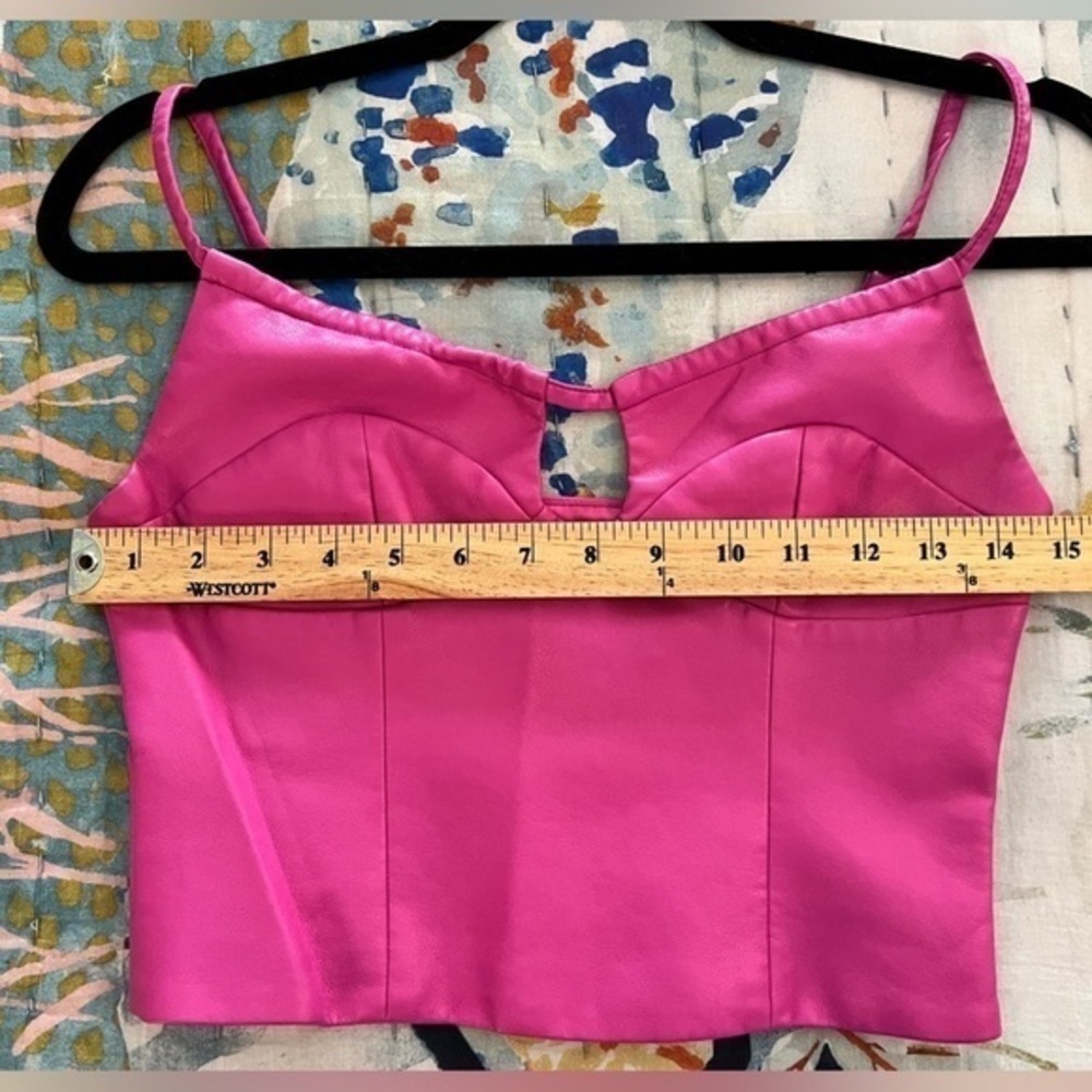 WAYF XS Faux Leather Cami Tank Top Magenta